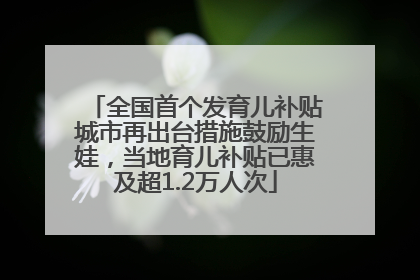 全国首个发育儿补贴城市再出台措施鼓励生娃，当地育儿补贴已惠及超1.2万人次